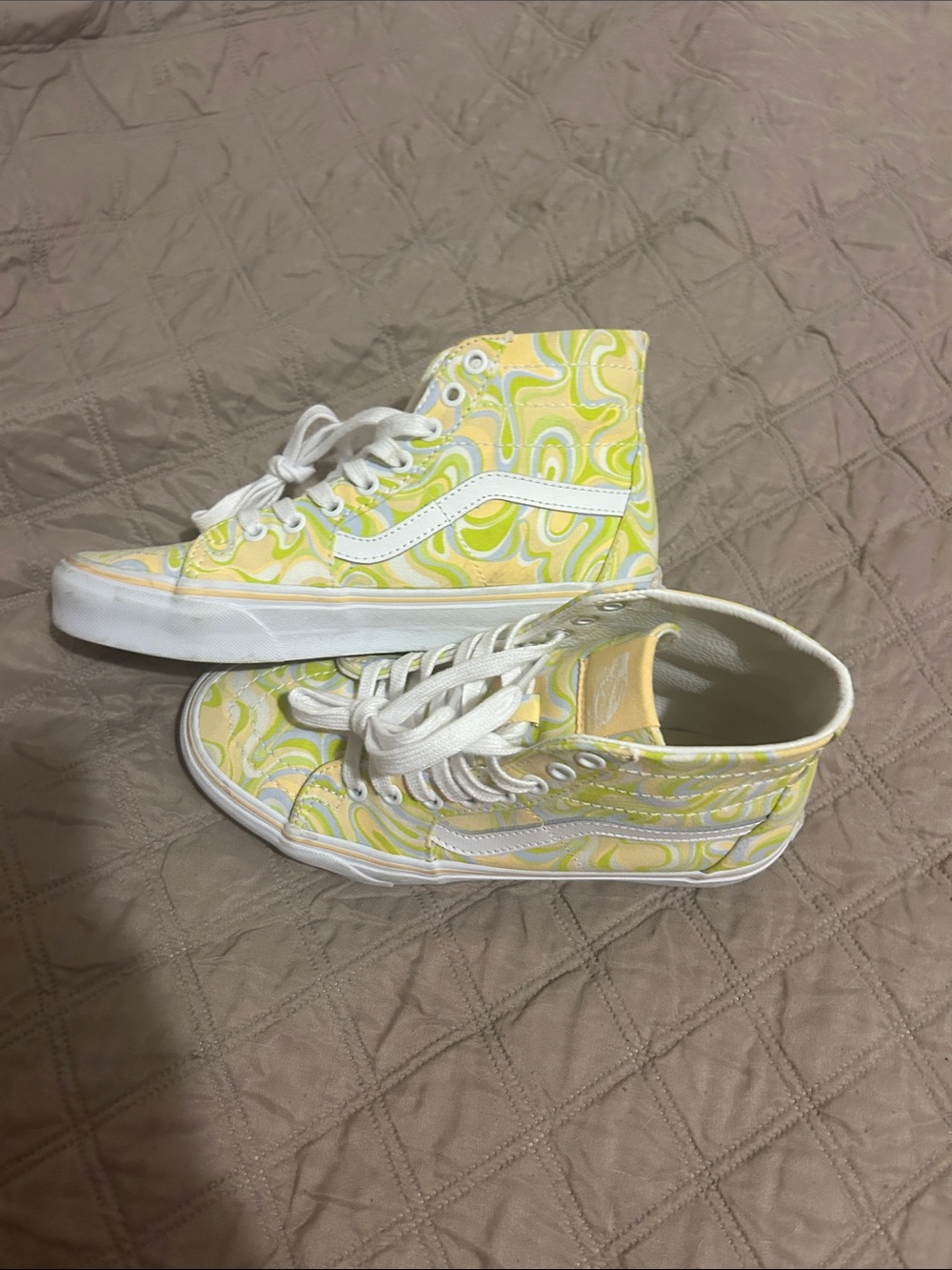 Vans High-Top Sneakers in Yellow and Cream Swirl